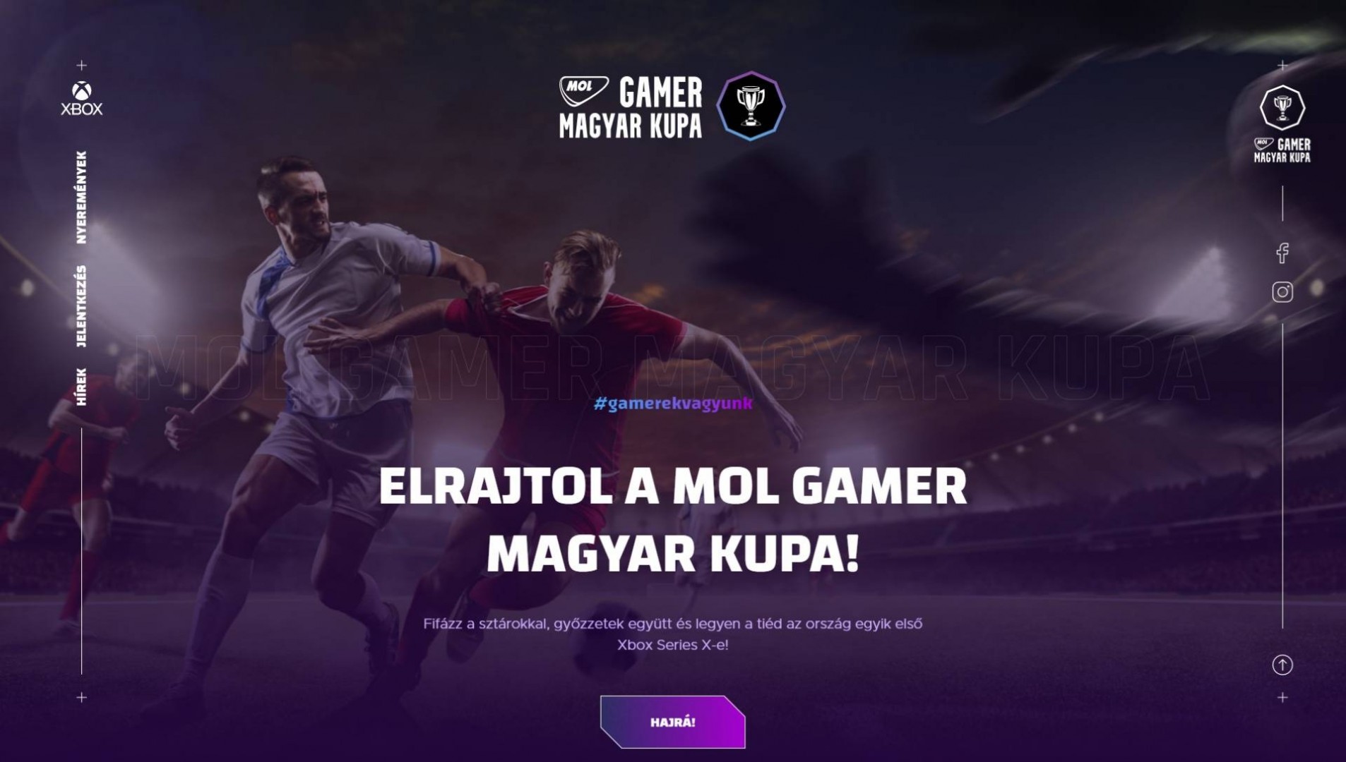 Online sportverseny weboldal - MOL Gamer Kupa