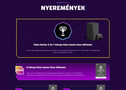 Online sportverseny weboldal - MOL Gamer Kupa