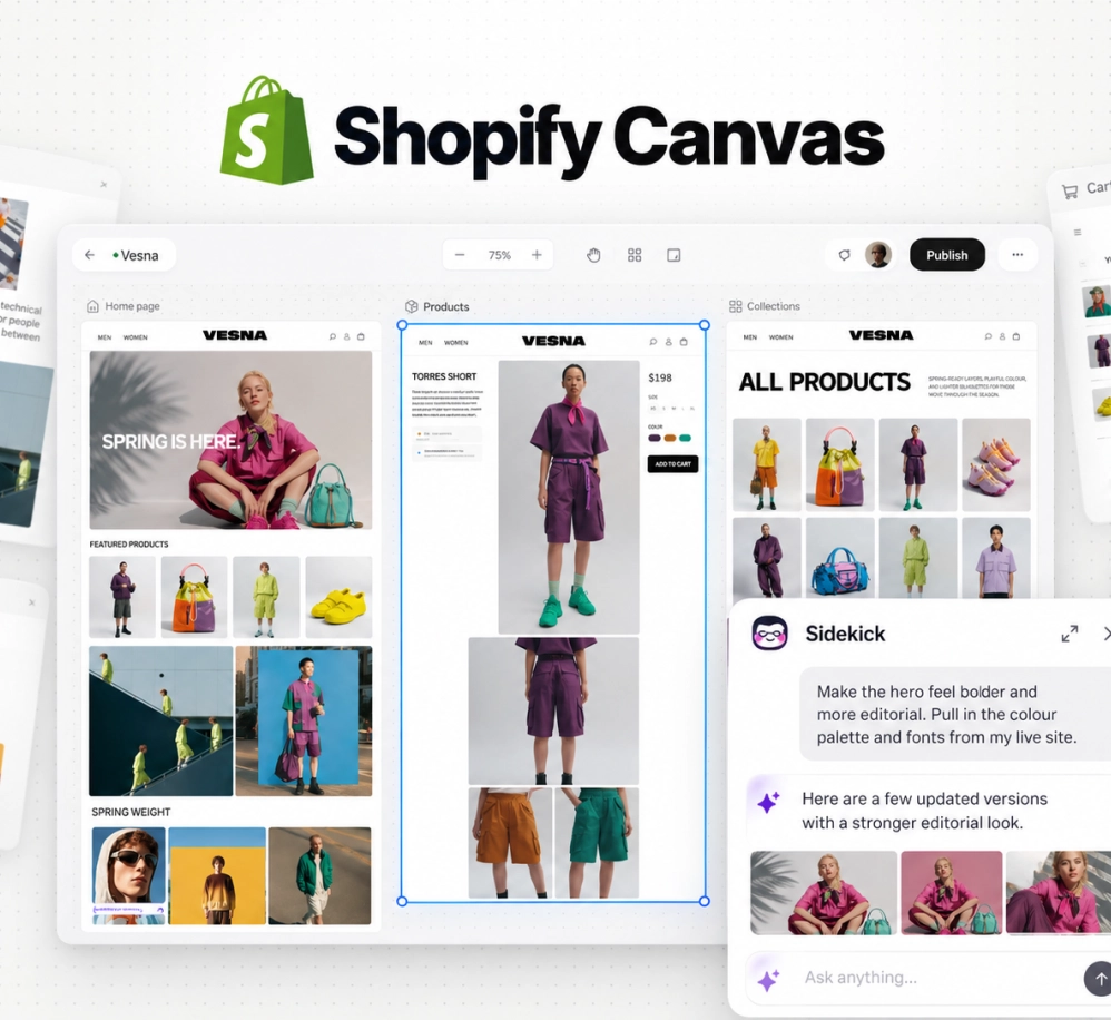 Shopify Canvas: a webshopod egy nagy vászon, a dizájner pedig a Sidekick AI