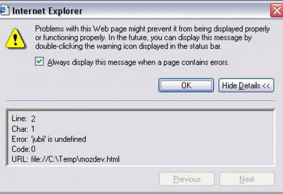 Hibakeresés Internet Explorer alatt
