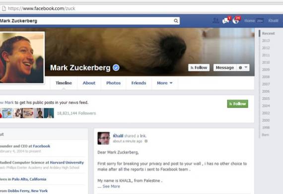 Hacker postolt Zuckerberg FB oldalán